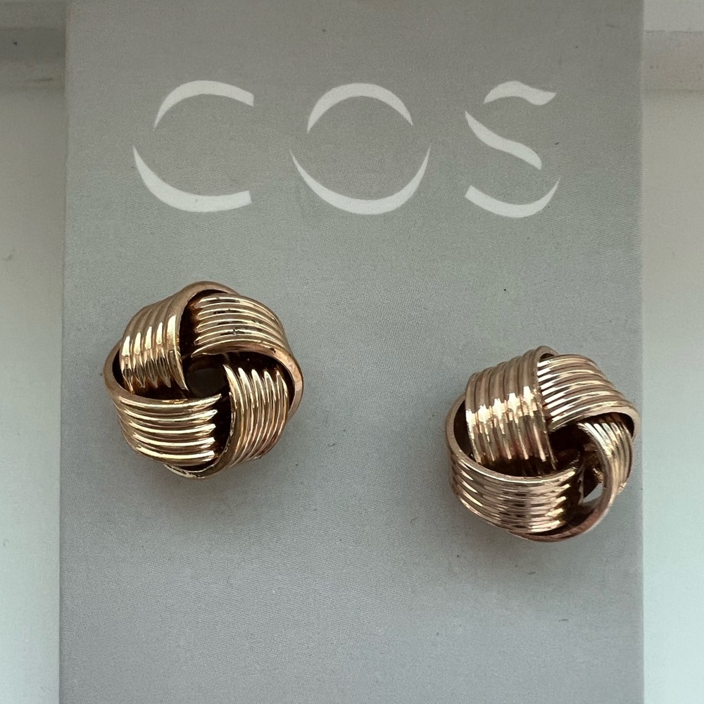 COS Gold Tone Knot Stud Earrings Minimalist Sculptural Design